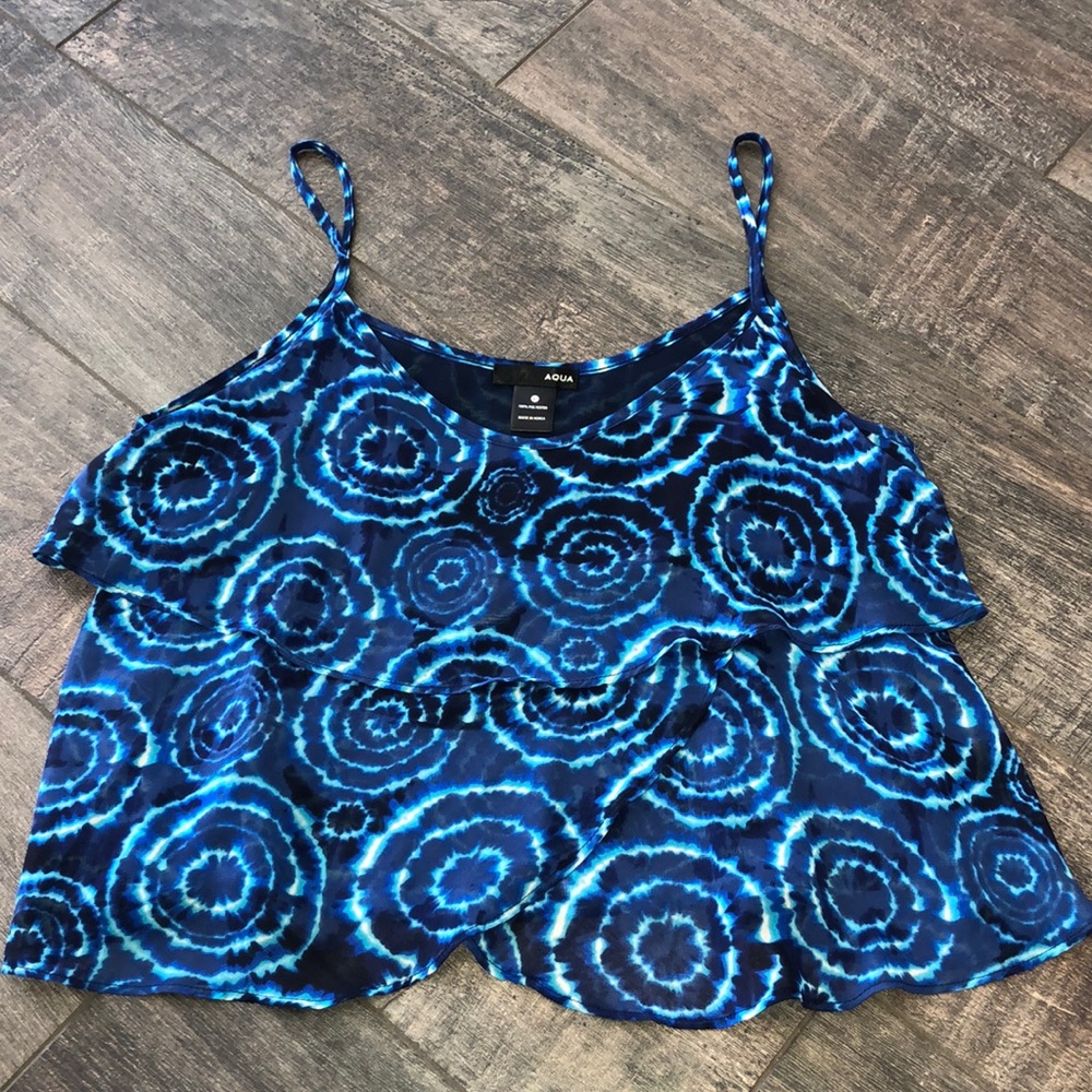 Aqua blue patterned silk top NEVER WORN